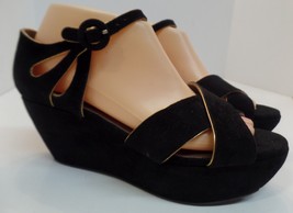 Marni Designer Shoes Black Suede W Gold Piping Criss Cross Open Toe Sz 40 or 9.5 - £155.74 GBP