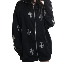 Embroidery Hoodies Women Retro Harajuku Hip Hop Jacket High Street Zip Up Hoodie - £55.16 GBP