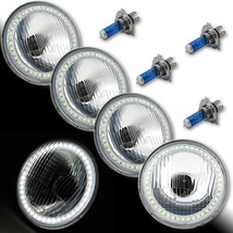 5-3/4&quot; Stock Style H4 Light Bulb Headlight w/ White SMD LED Angel Eye Halo Set - £159.83 GBP