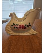 Large Lenox Holiday Sleigh Centerpiece  Holly Red Bow Gold Trim Made in ... - €28,91 EUR