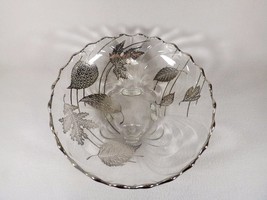 Vtg Centerpiece Footed Bowl Silver City Forest Leaf Leaves Silver Overlay 10&quot; - £7.92 GBP