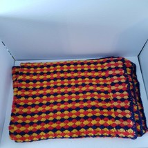 Vintage 1970s Knit Heavy Knit Colorful Throw Blanket, 6&#39; × 4&#39;, Yellow, Red, Blue - £27.11 GBP