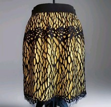 Robert Rodriguez Pencil Skirt 4 Yellow Black Lace Overlay Webbing Stretc... - $429.09 MXN