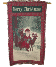 Christmas Tapestry Santa Reindeer Toys Hanging 38x22 Cotton India Holida... - $12.86