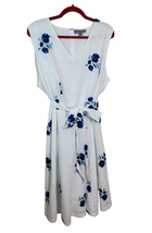 Plus Dress 3X  White Lace Embroidered Blue Flowers Belted Sleeveless V Neck - $35.99