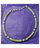 Boho Choker Necklace Tubular Beads 17&quot; Mint Green Pink Yellow Floral Japan - $20.24 CAD