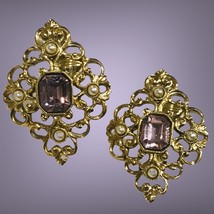 vintage clip on faux amethyst pearl open earrings - £27.97 GBP