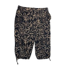 White Stag Womens Size Large 12 14 Black Tan Floral Leaves Capri Pants Cropped P - £10.11 GBP