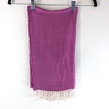 Womens Scarf Rectangle Fringe Silk Reversible Purple White 68x19.5 - £7.66 GBP