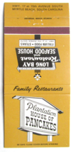 Plantation House of Pancakes - Myrtle Beach, South Carolina 30RS Matchbook Cover - £1.37 GBP