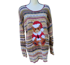 Vintage 90s White Stag Ugly Christmas Sweater Oversized Women&#39;s XL Teddy Bear - £23.22 GBP