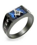 RING MASONIC Black Stainless Steel Ring with AAA Grade CZ in Clear TK3116 - $737.84 MXN
