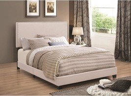 Benjara Benzara Wooden Eastern King Bed With Padded Headboard, Ivory, - $334.93