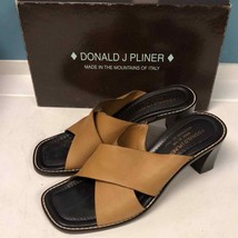 Donald J Pliner VIKY tan camel Leather Wedge Sandals Women&#39;s 8.5 - $42.08