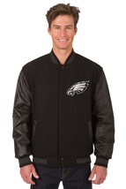 NFL Philadelphia Eagles Wool Leather Reversible Jacket Front Patch Logos Black - £173.35 GBP