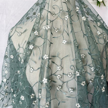 Green Embroidery Lace Mesh Fabric DIY Dress Table Cloth Costume Prob Curtain  - £10.38 GBP