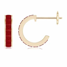 ANGARA Natural Ruby Square Hoops Earrings for Women, Girls in 14K Gold (2MM) - £641.84 GBP