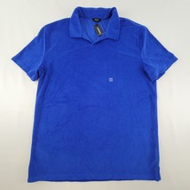 Express Mens Sz M Blue Terry Cloth Polo Shirt Cotton Blend New - $28.70