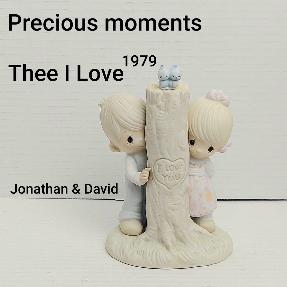 Jonathan & David 1979 Precious Moments-Thee I Love -Boy Girl Carved Tree  E-3116 - $16.00