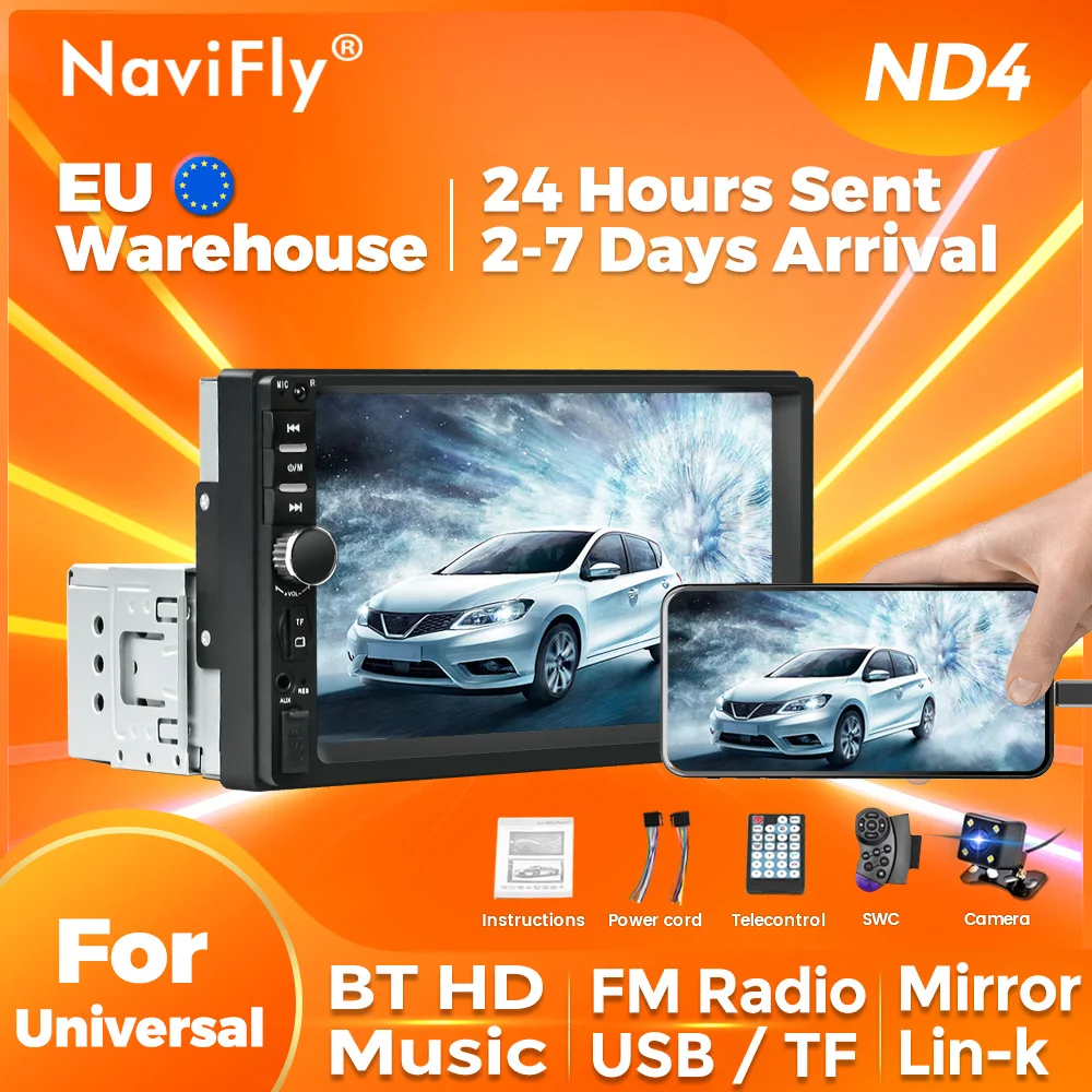 NaviFly AutoRadio Steering Wheel Controls 7inch Touchscreen Car Radio Mirror - £53.40 GBP+