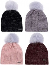 Womens Glittery Chenille Bobble Beanie Hat With Faux Fur Pom Pom ProHike - $7.43