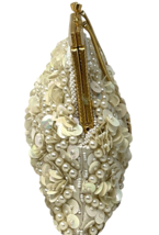 Vintage Beaded Ivory Purse Bag Mother of Pearl Trim Handle Clasp Hong Kong image 9