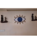 Modern Art Wood Brown Blue Evils Eye  Decorative Wall Art Home Decor  De... - £138.39 GBP