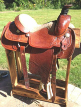 Western seat saddle 16&quot; on Eco-leather buffalo colour chestnut on drum dye finis - £563.10 GBP