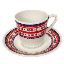 Arabia of Finland Demitasse Cup &amp; Saucer White Purple Red Floral Stripes... - £18.60 GBP