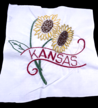 Kansas Embroidered Quilted Square Frameable Art State Needlepoint Vtg 8.5&quot; A - £22.30 GBP
