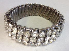 VINTAGE Costume Jewelry Rhinestone Silver Tone Expansion Bracelet JAPAN ... - £16.24 GBP