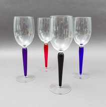 Artist Signed Colorful Stemmed Art Glass 10 1/4&quot; Wine Goblet Glasses Set Of 4 - £159.86 GBP