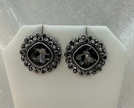 Elegant Smoky Gray Crystals Pierced Earrings Silver tone - $242.70 MXN