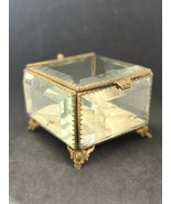Antique 1900’ Glass Display Jewelry Box Gold Plated With Filigran France  - $211.99 CAD