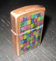 FLIP TOP LIGHTER Tacky Checkered Shapes Abstract Art Deco Brass tone Lig... - $15.99