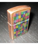FLIP TOP LIGHTER Tacky Checkered Shapes Abstract Art Deco Brass tone Lig... - $15.99