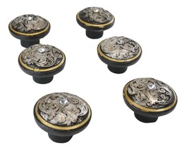 Set Of 6 Western Rustic Silver Floral Scroll With Gold Trim Cabinet Door... - £24.74 GBP