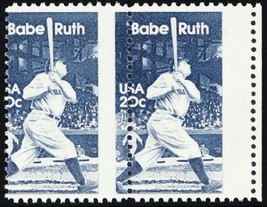 2046, Mint NH 20¢ Babe Ruth Misperf Pair Error - Stuart Katz - £48.22 GBP