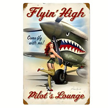 Flyin&#39; High Pilot&#39;s Lounge Vintage Novelty Metal Sign 12&quot; x 8&quot; Wall Art - £7.10 GBP