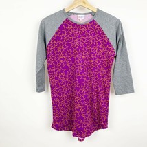 Lularoe Randy Top Shirt Star Pattern 3/4 Sleeve Crew Neck Gray Purple Si... - $122.98 MXN