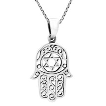 Hamsa or Hand of God with the Star of David Silver Necklace - £22.78 GBP