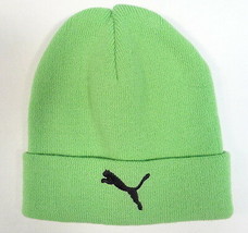 Puma Cat Logo Green Cuff Knit Beanie Skull Cap Youth Boys 8-20 NWT - £14.89 GBP