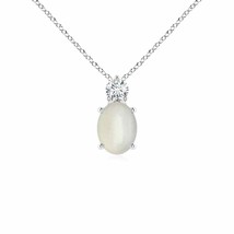 Authenticity Guarantee 
Oval Moonstone Solitaire Pendant with Diamond in Silver - £468.18 GBP