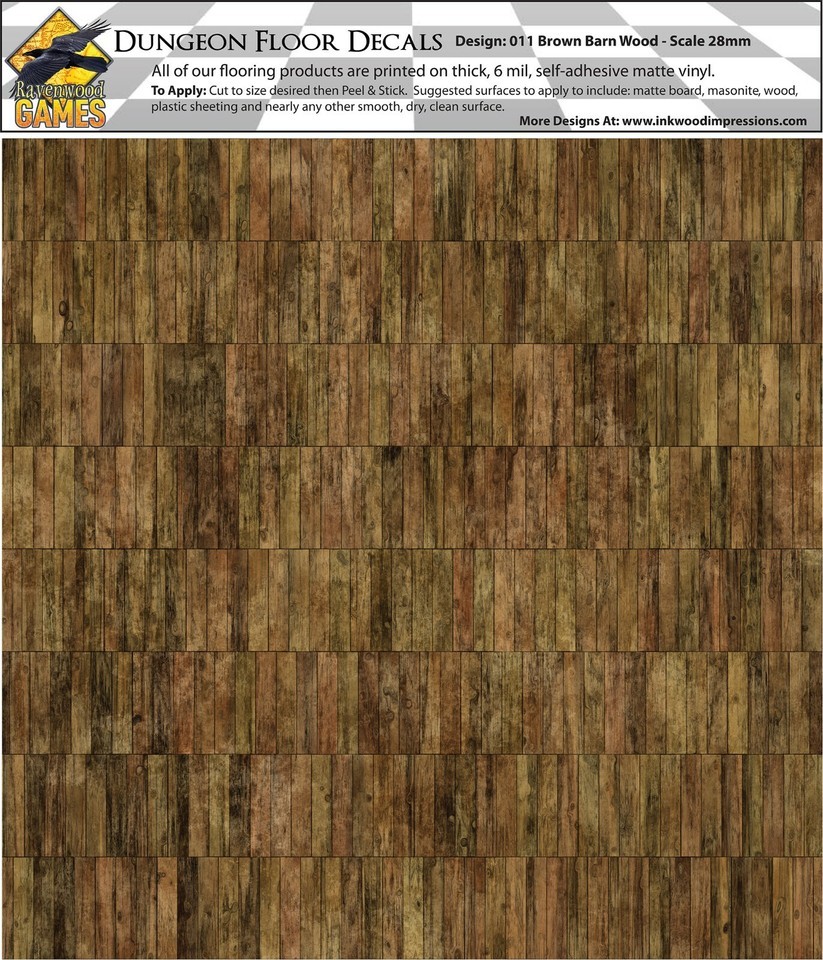 Dungeon Flooring Design 011 Brown Barn Wood DIY 28mm Miniature Decals - $6.93