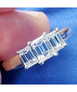 Earth mined Diamond Emerald cut Deco Engagement Ring Vintage 3 stone Sol... - $5,315.25