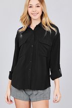 3/4 Roll Up Sleeve Woven Shirt w/ Chest Flap Pocket - $38.99