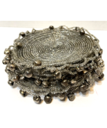 Vintage Handmade Beaded with Bells Silver Round Christmas Coasters Set of 7 - £14.66 GBP