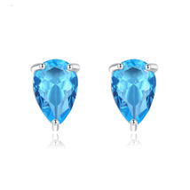 Blue Crystal &amp; Silver-Plated Pear-Cut Stud Earrings - £11.05 GBP