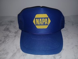 Vintage Napa Trucker Hat Blue Adjustable Snapback Cap Mesh Back Yellow Logo - €13,55 EUR