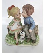 VTG Maxam Figurine Boy Kissing Girl on Cheek on Log Puppy Hand Painted P... - £6.98 GBP